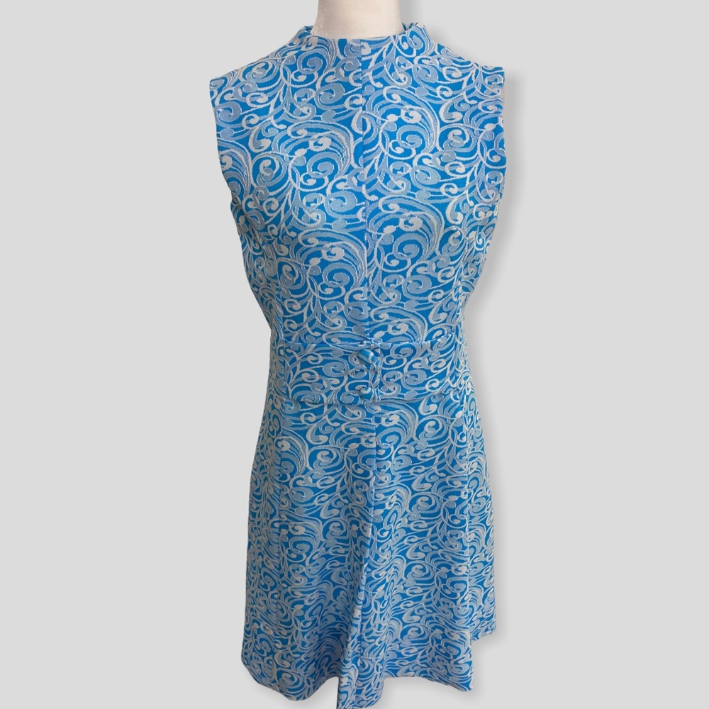 Vintage 60s Blue + White Swirl Handmade Shift Dress